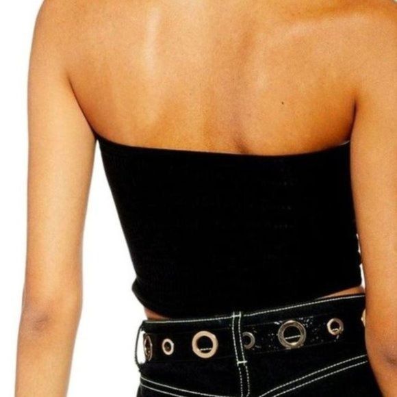 TOPSHOPTube Top Cropped Ribbed Knit Bandeau Size 6 Black - Picture 2 of 5